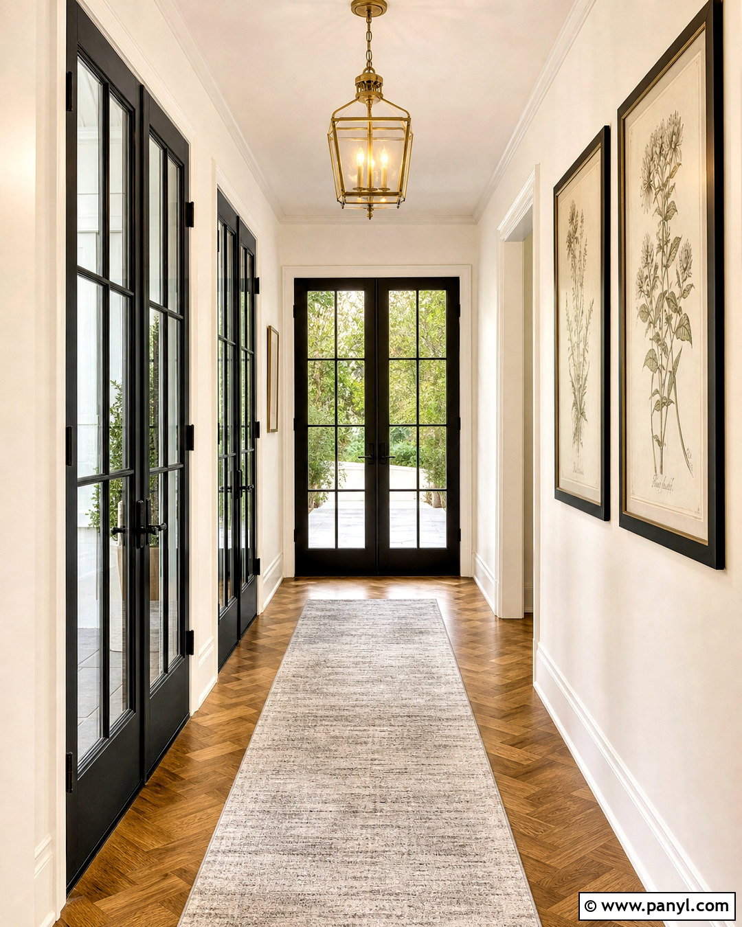 White Hallway With Black French Doors - 20 white hallway black doors