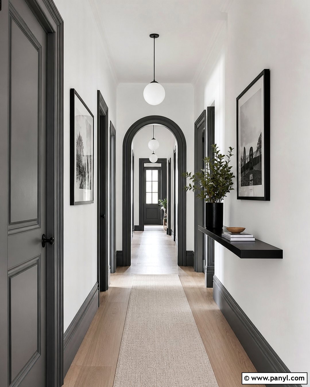 White Hallway With Dark Grey Trim - 30 White Walls Grey Trim Ideas