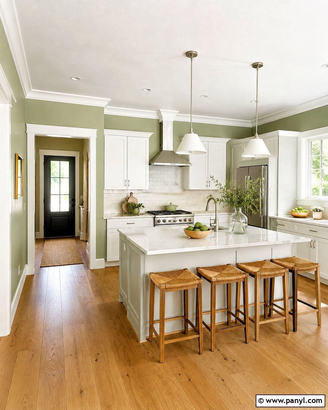 White Heron Trim With Soft Green Walls - 20 best white trim paint color ideas