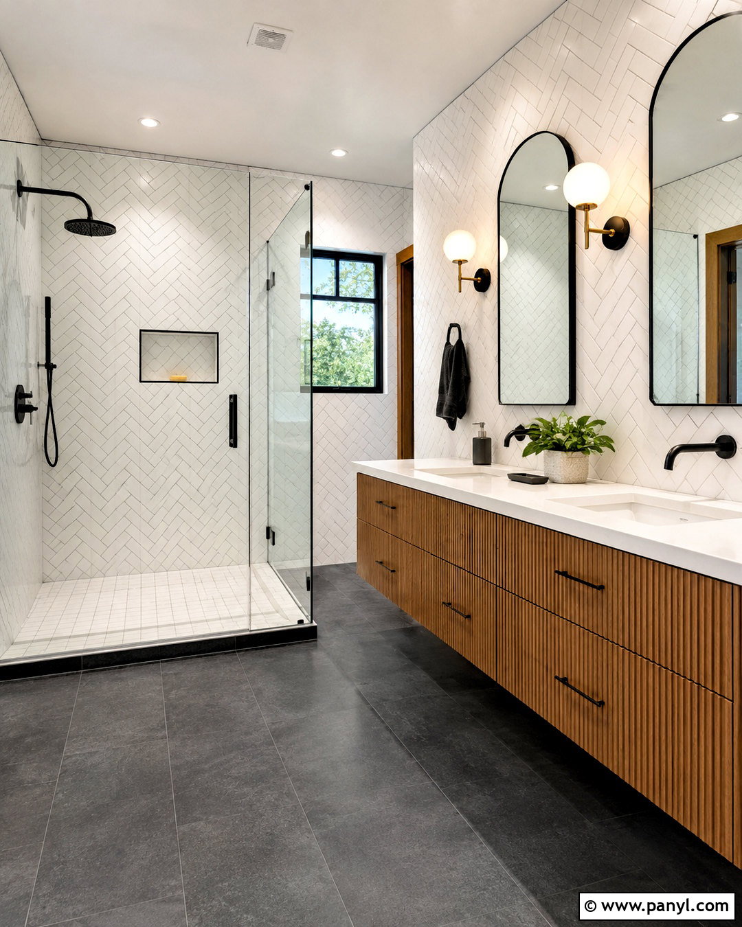 White Herringbone Bathroom Tile With Black Trim - 20 black and white bathroom tile ideas