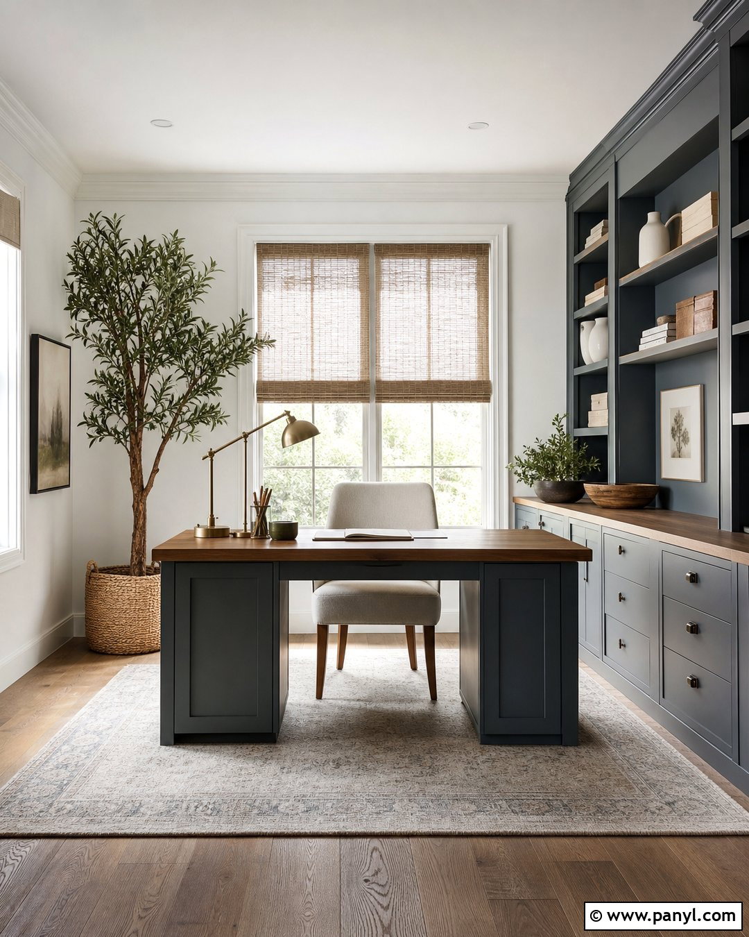 White Home Office Walls With Grey Built-Ins - 25 White Grey Walls