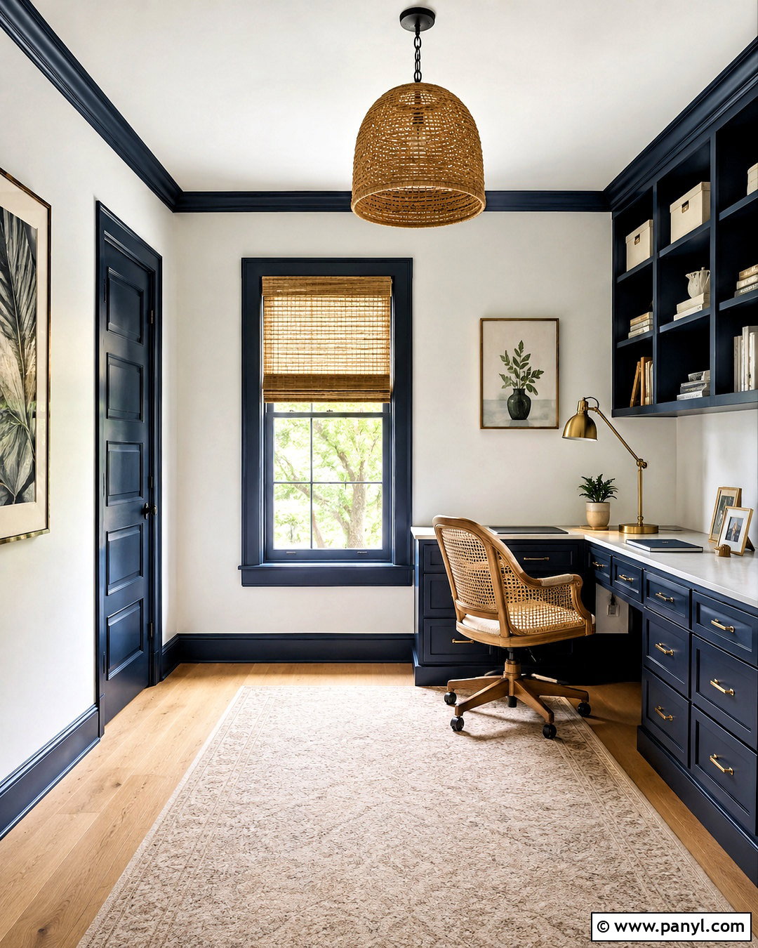 White Home Office With Dark Blue Trim - 40 light walls darker trim ideas