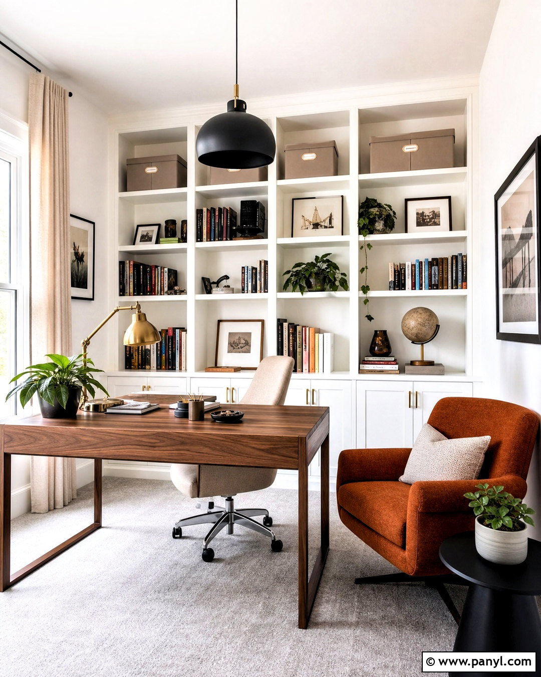 White Home Office With Grey Carpet - 20 white walls grey floor ideas