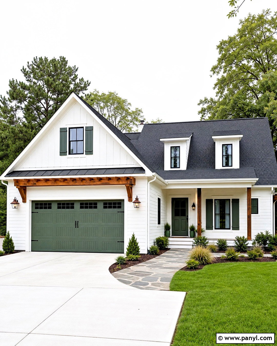 White House With Green Garage Doors - 20 white house green trim ideas