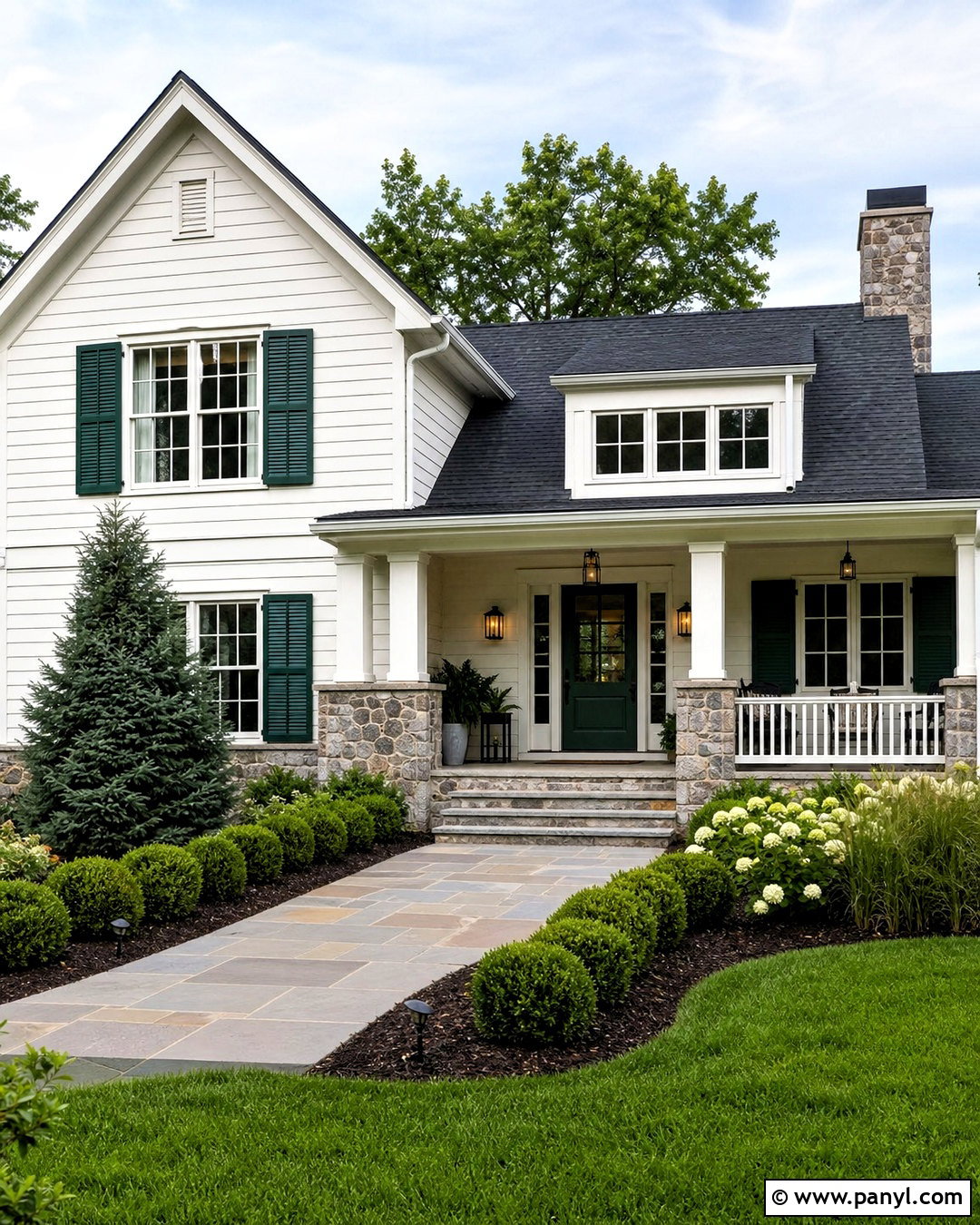White House With Green Trim And Stone - 20 white house green trim ideas