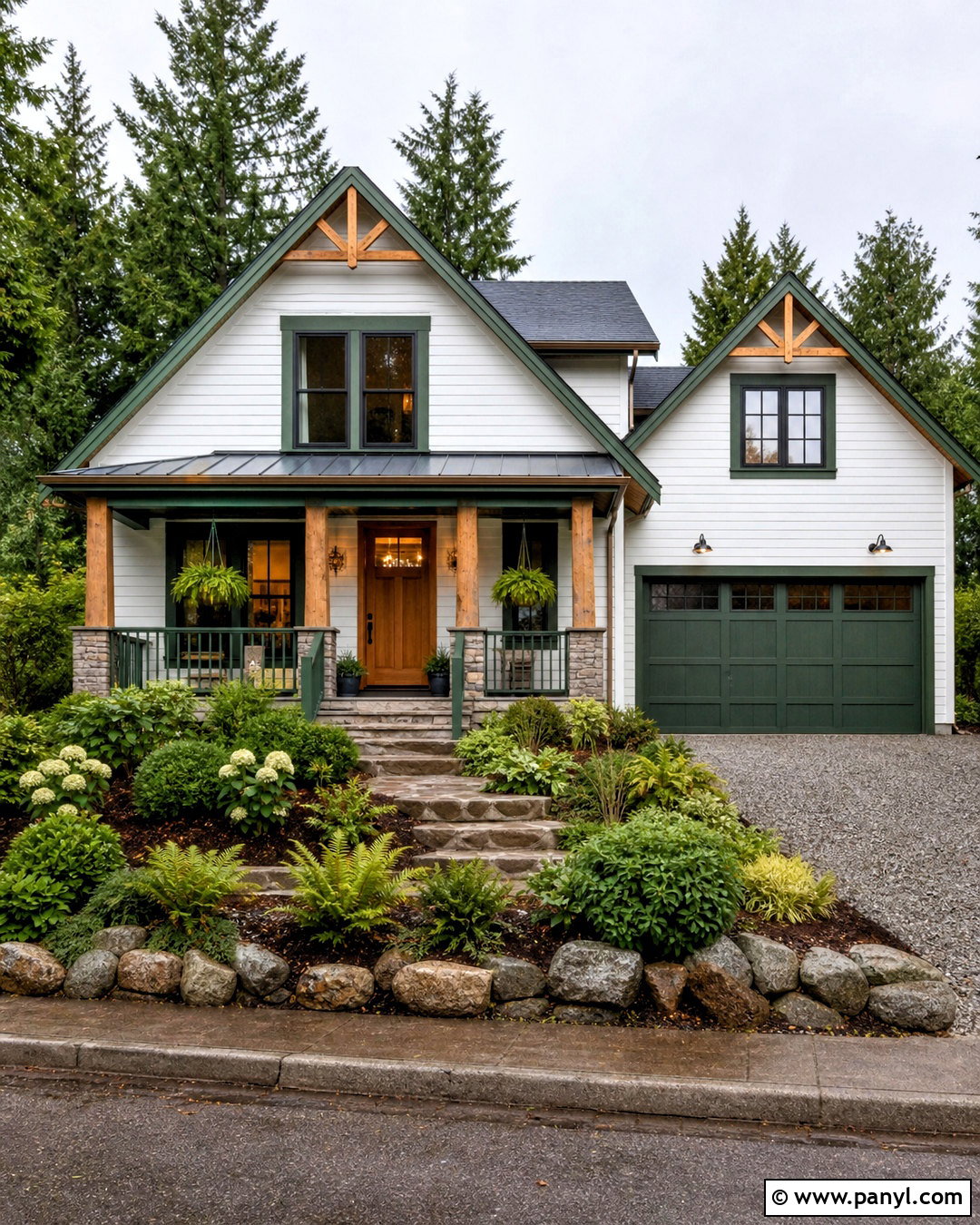 20 White House Green Trim Ideas for Charming Curb Appeal