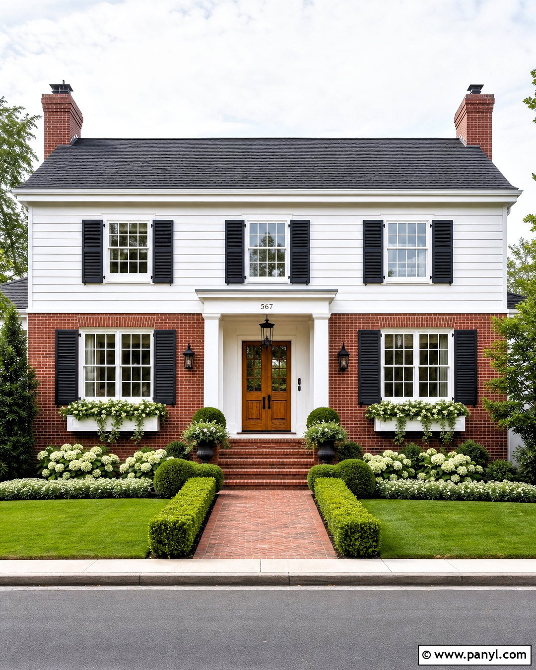 White House With Red Brick and Black Shutters - 20 white house with red brick ideas