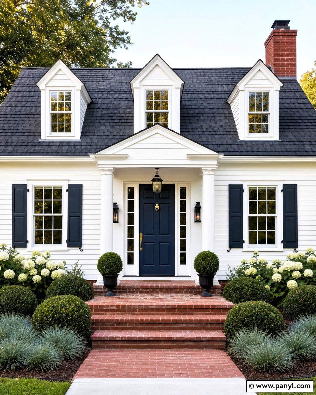 White House With Red Brick and Navy Door - 20 white house with red brick ideas