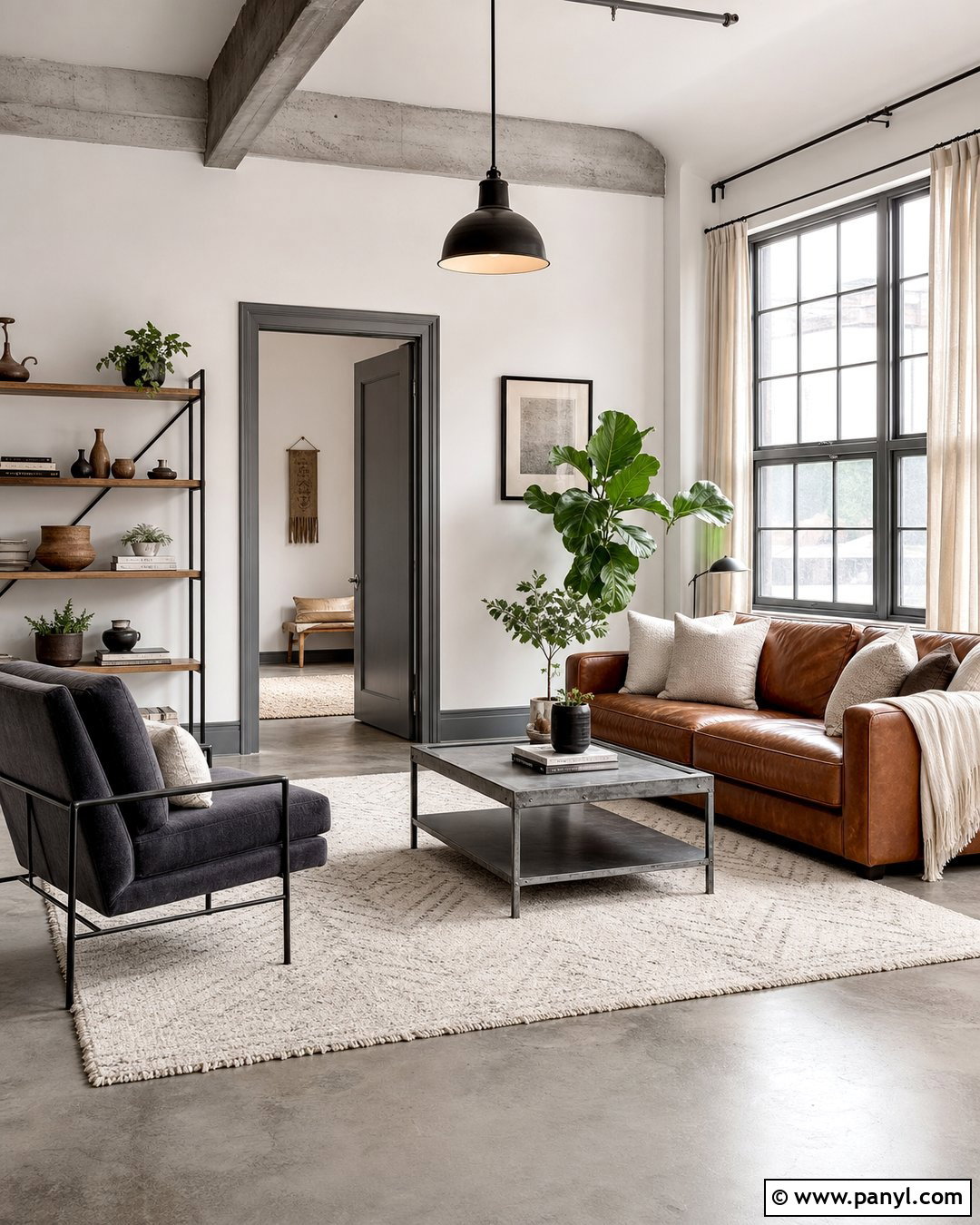 White Industrial Room With Concrete Grey Trim - 30 White Walls Grey Trim Ideas