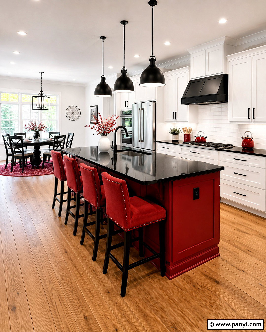 White Kitchen With Black And Red Accents - 20 black and red kitchen ideas