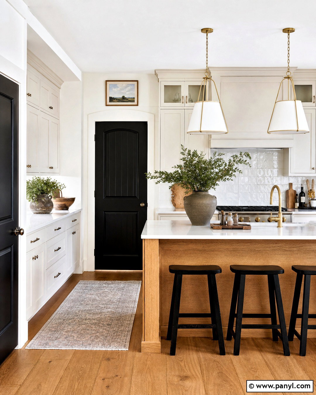 White Kitchen With Black Pantry Door - 20 white walls with black doors