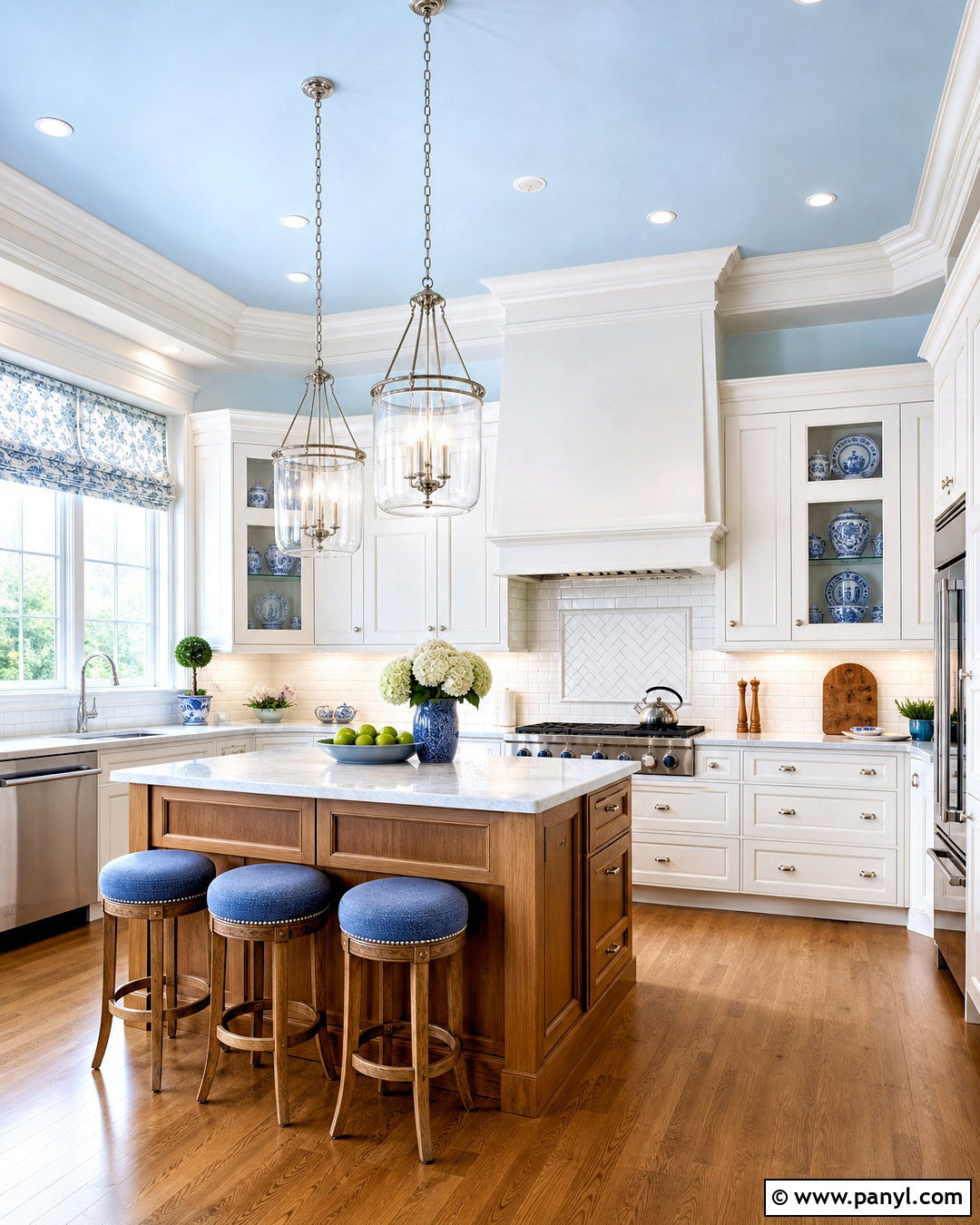 White Kitchen With Blue Ceiling - 20 white kitchen with blue accents