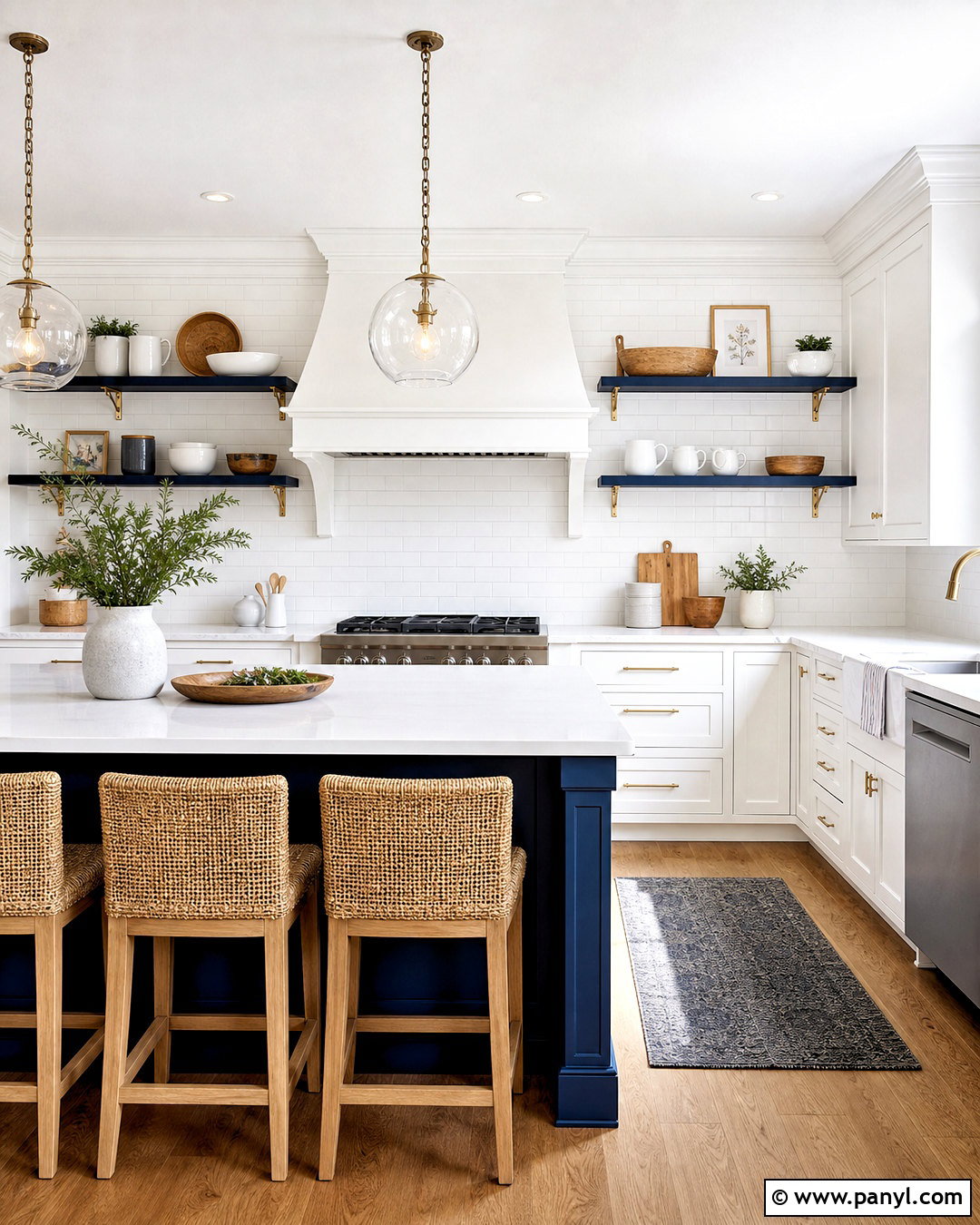 White Kitchen With Blue Open Shelves - 20 white kitchen with blue accents