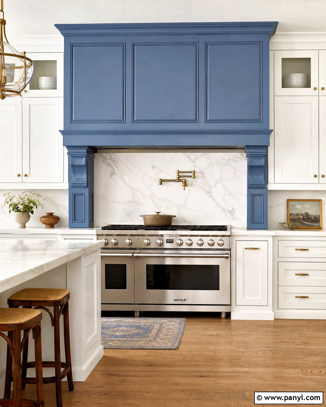 White Kitchen With Blue Range Alcove - 20 white kitchen with blue accents