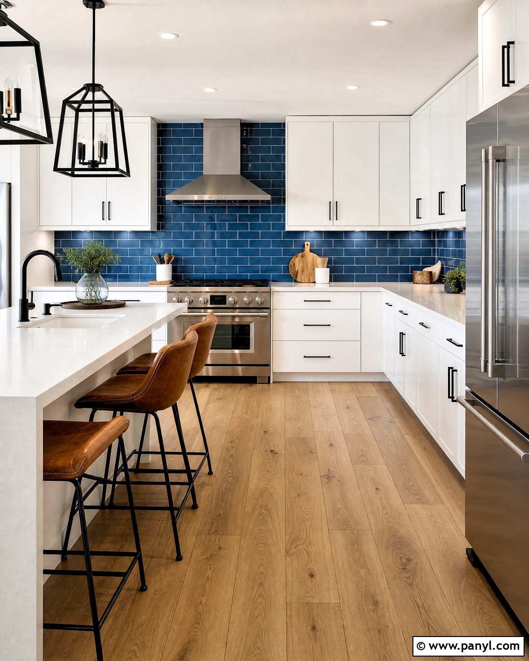 White Kitchen With Blue Subway Tile Backsplash - 20 white kitchen with blue accents