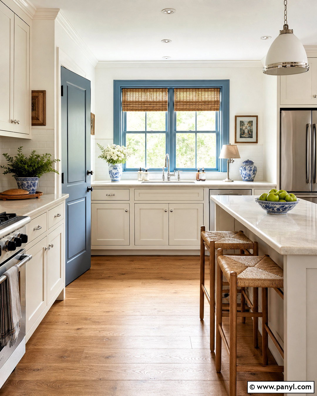 White Kitchen With Blue Window Trim - 20 white kitchen with blue accents