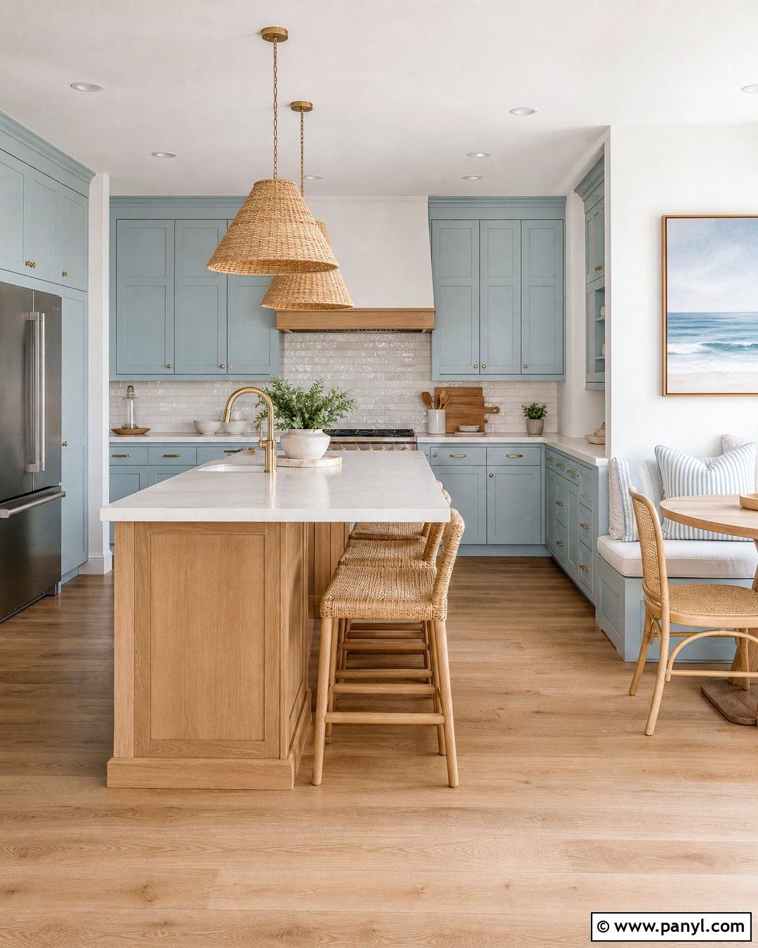 White Kitchen With Coastal Blue Decor - 20 Empty Kitchen With White Walls