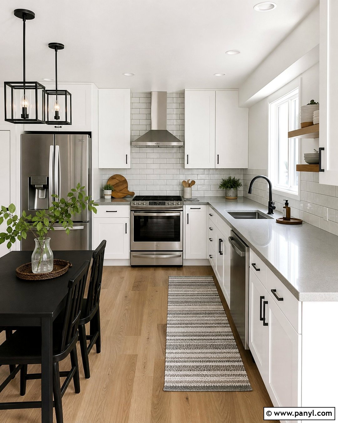 White Kitchen With Cool Gray Walls And Black Accents - 20 Modern White Kitchen With Gray Walls