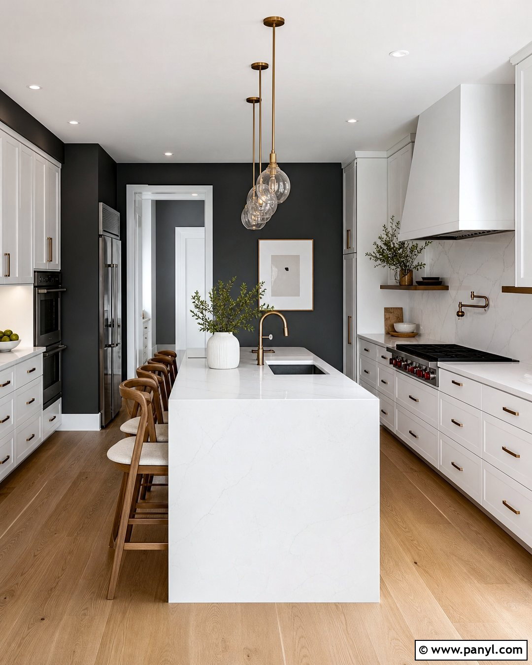 White Kitchen With Dark Gray Walls And Oak Floors - 20 Modern White Kitchen With Gray Walls
