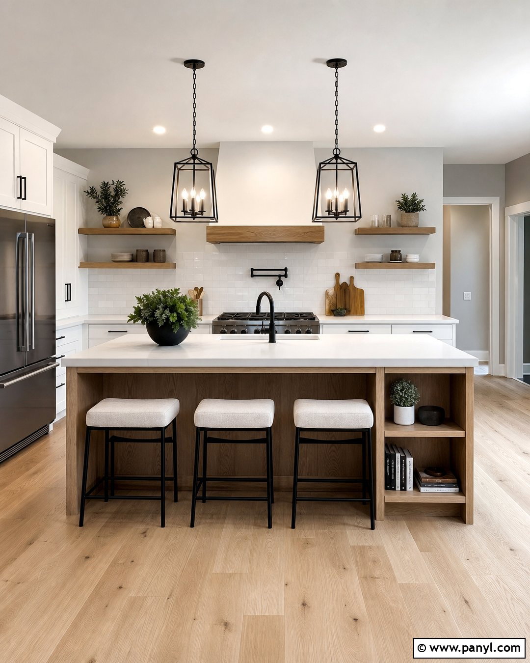 White Kitchen With Gray Walls And A Wood Island - 20 Modern White Kitchen With Gray Walls