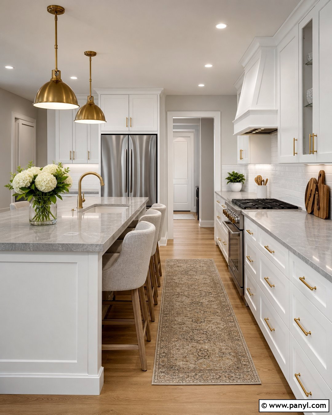 White Kitchen With Gray Walls And Gray Quartz - 20 Modern White Kitchen With Gray Walls