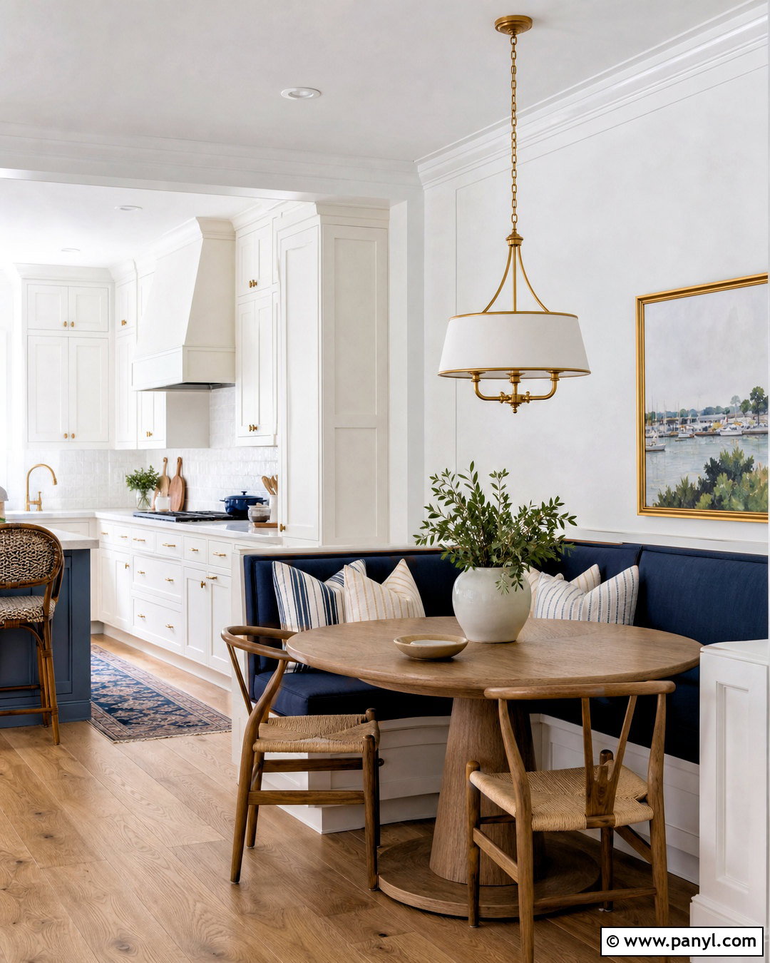 White Kitchen With Navy Banquette - 20 white kitchen with blue accents