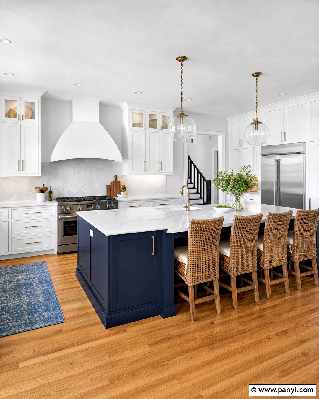 White Kitchen With Navy Blue Island - 20 kitchen with blue accents