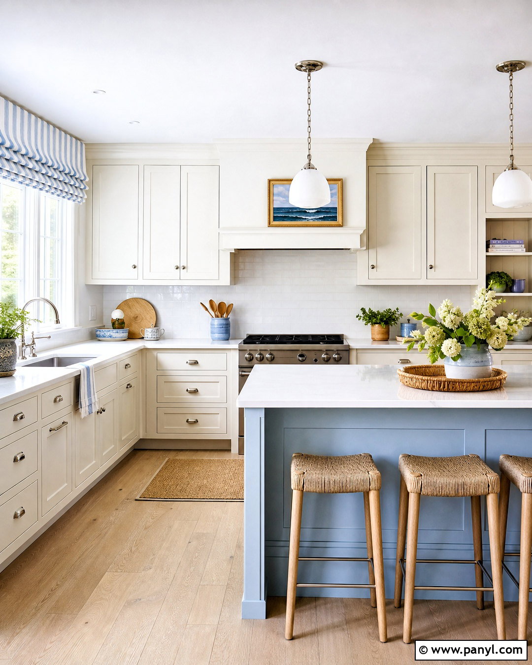 White Kitchen With Powder Blue Island - 20 white kitchen with blue accents