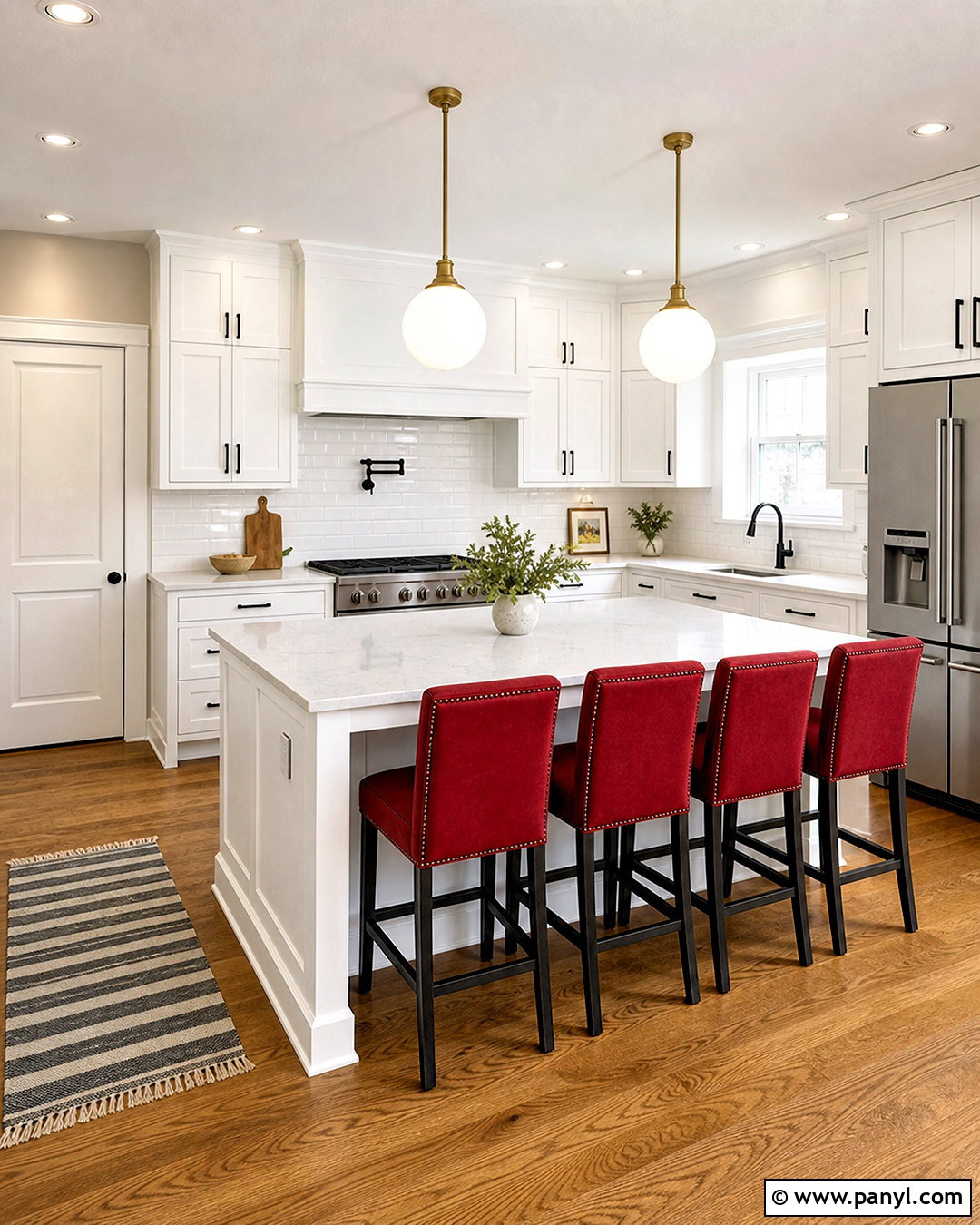 White Kitchen With Red Bar Stools - 20 kitchen with red accents