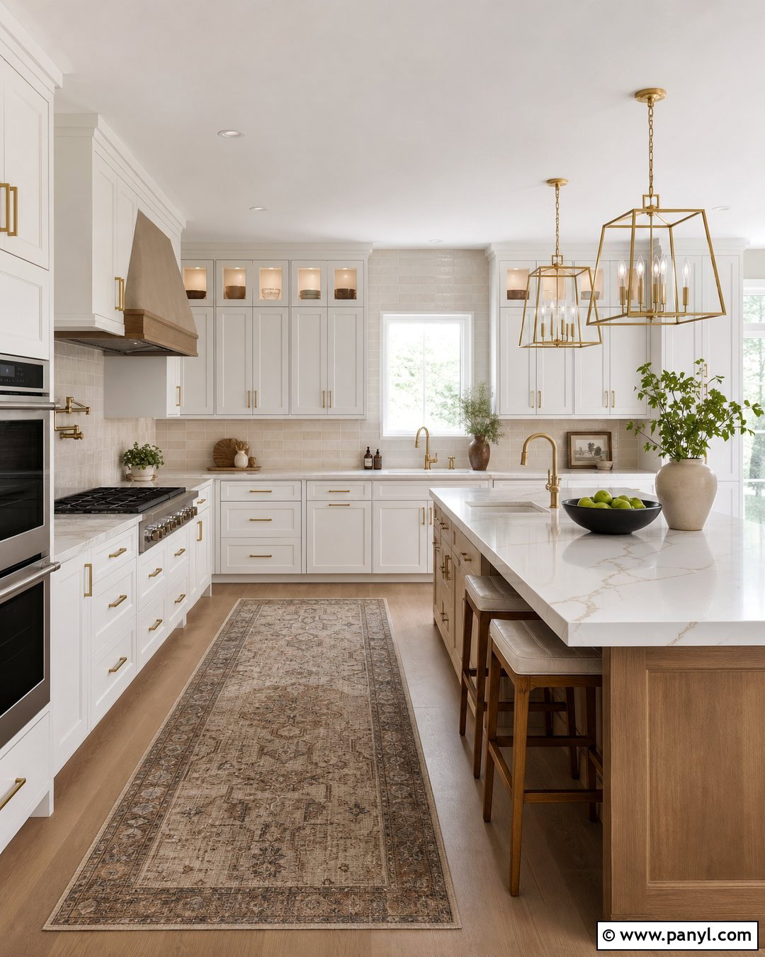 White Kitchen With Warm Gray Walls And Brass Hardware - 20 Modern White Kitchen With Gray Walls
