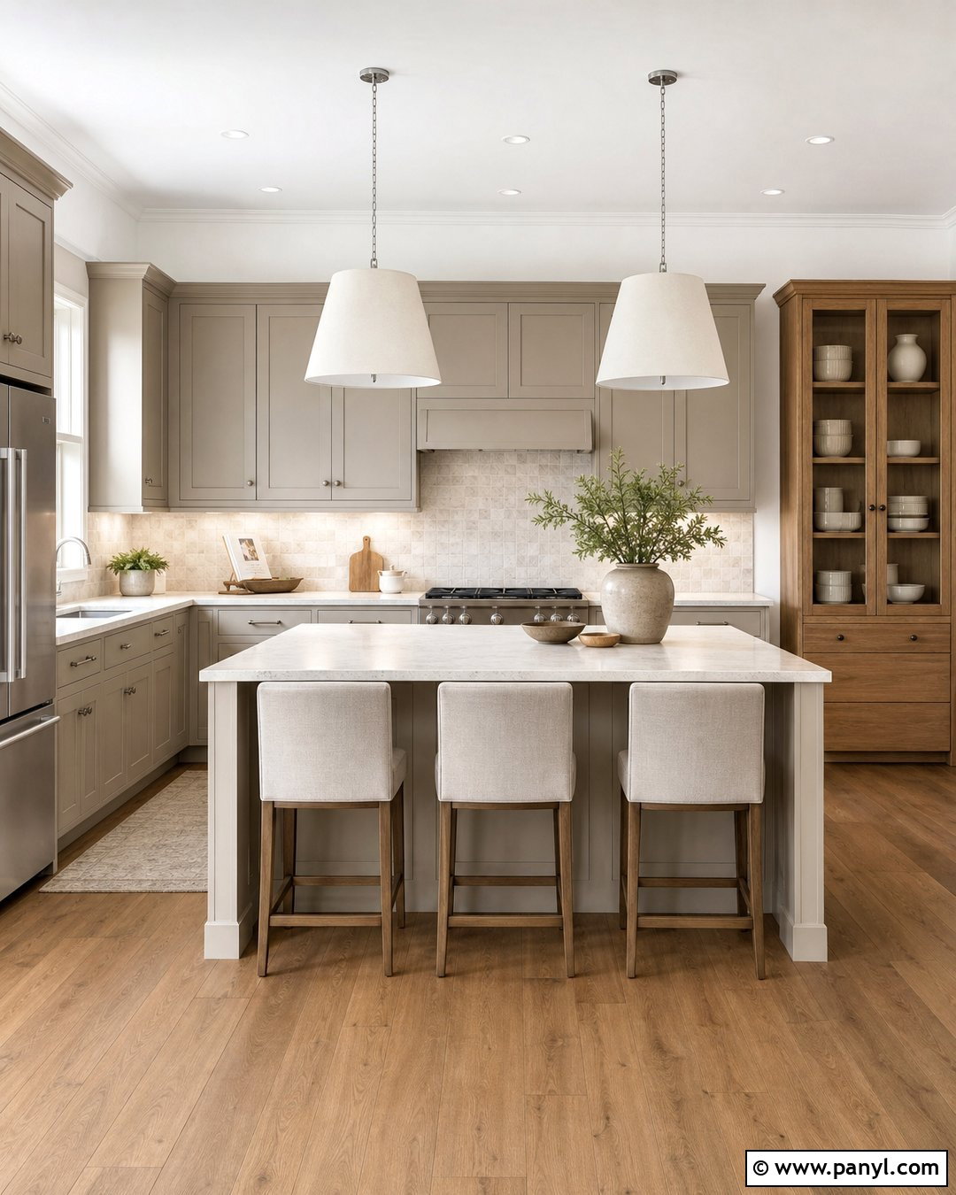 White Kitchen With Warm Greige Cabinets - 20 Empty Kitchen With White Walls