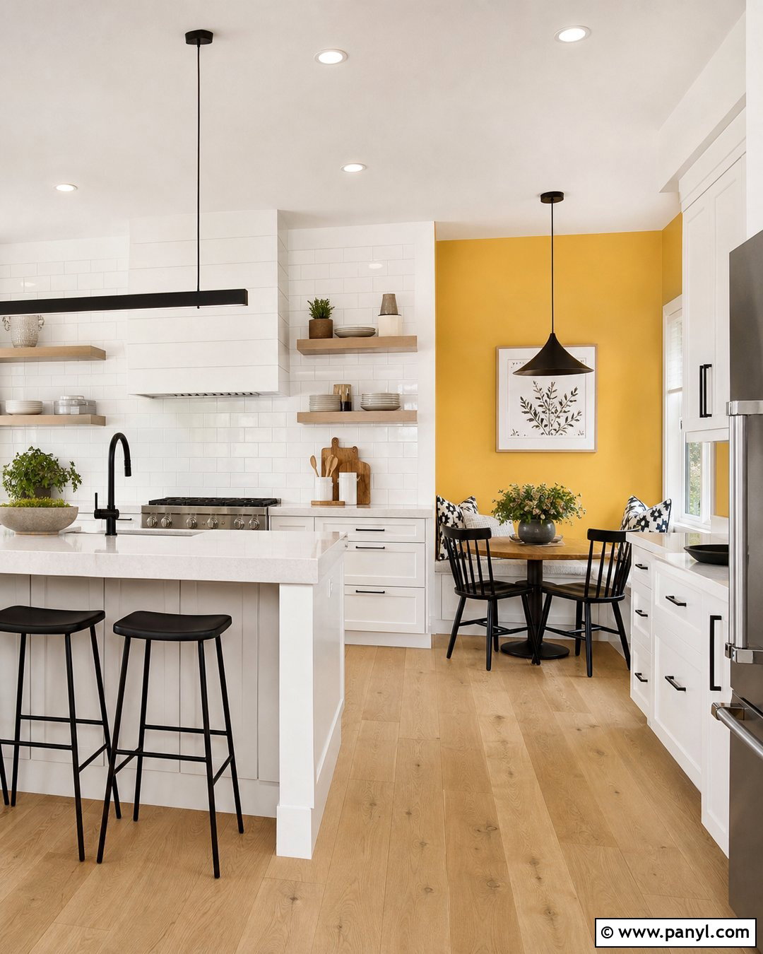 White Kitchen With Yellow Accent Wall - 25 White Kitchen Yellow Walls