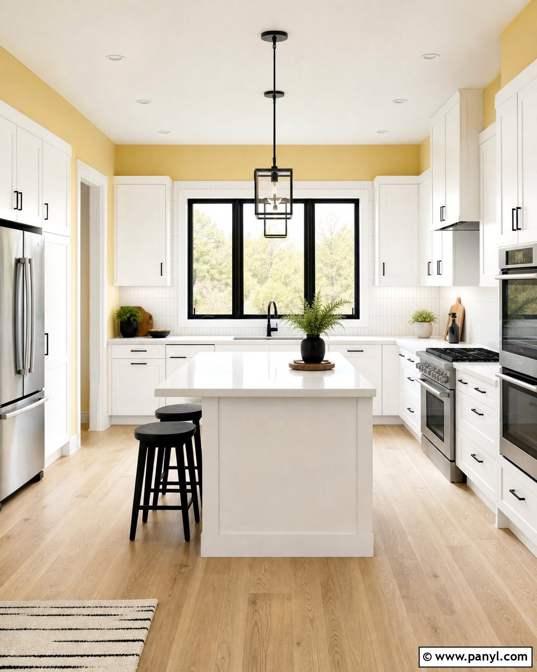 White Kitchen With Yellow Walls And Black Hardware - 25 White Kitchen Yellow Walls