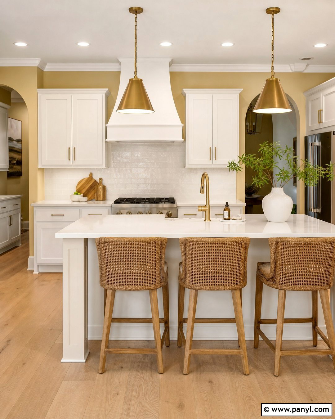 White Kitchen With Yellow Walls And Brass Hardware - 25 White Kitchen Yellow Walls