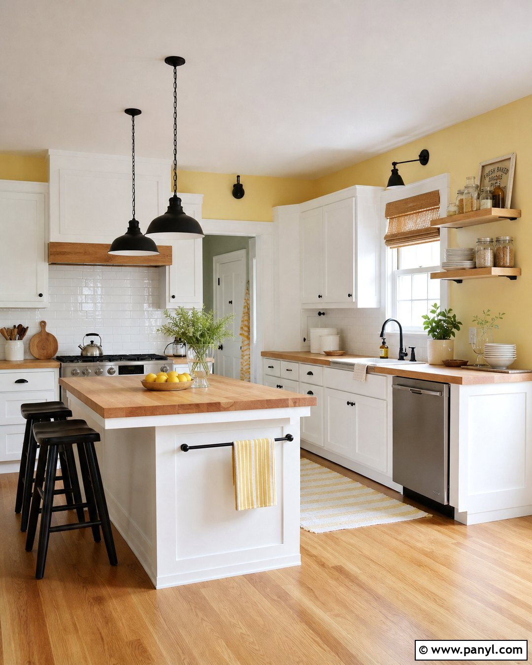 White Kitchen With Yellow Walls And Butcher Block - 25 White Kitchen Yellow Walls