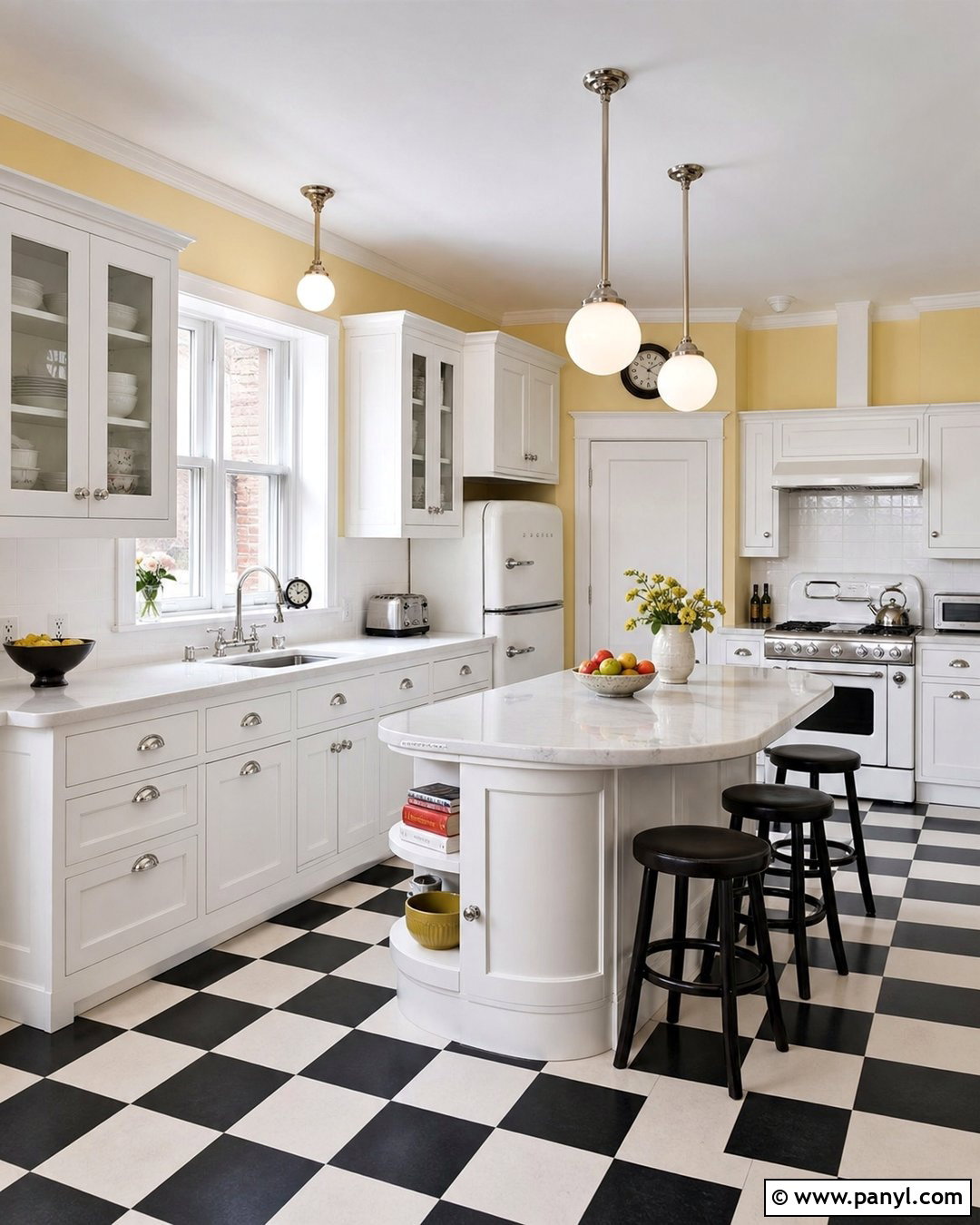 White Kitchen With Yellow Walls And Checkerboard Floor - 25 White Kitchen Yellow Walls