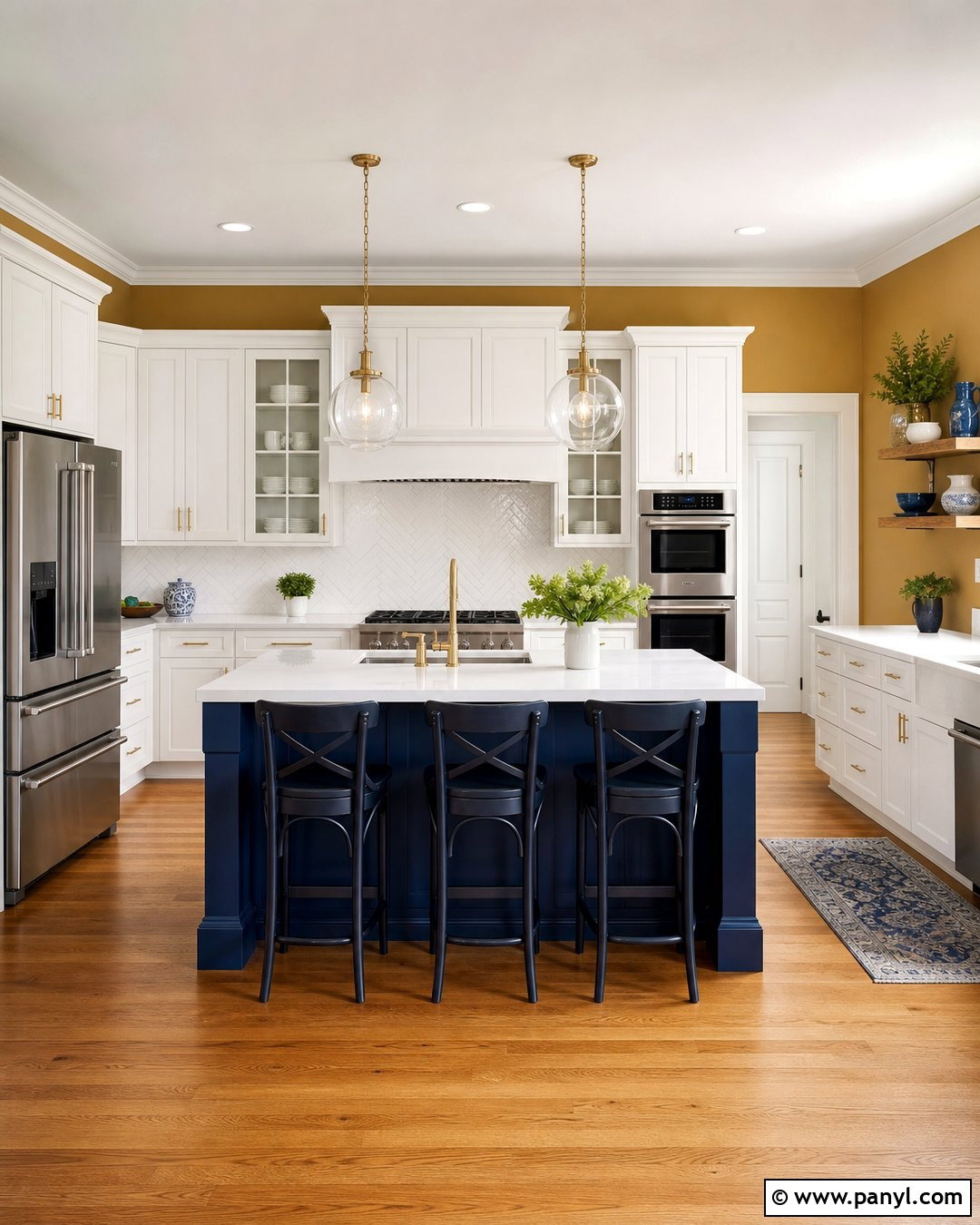 White Kitchen With Yellow Walls And Navy Island - 25 White Kitchen Yellow Walls