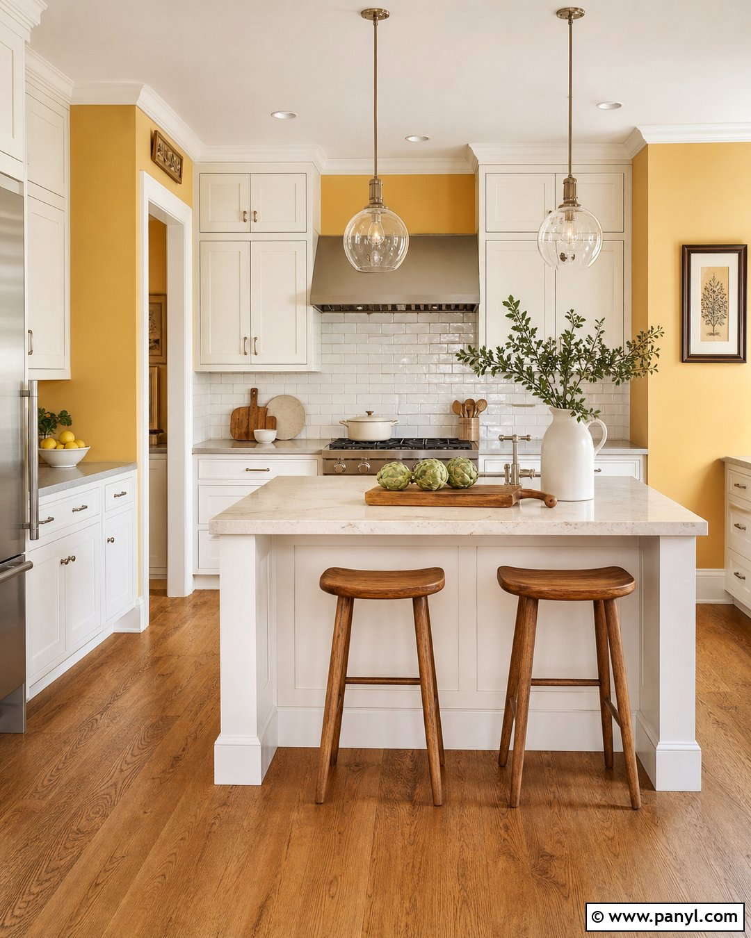 White Kitchen With Yellow Walls And Subway Tile - 25 White Kitchen Yellow Walls
