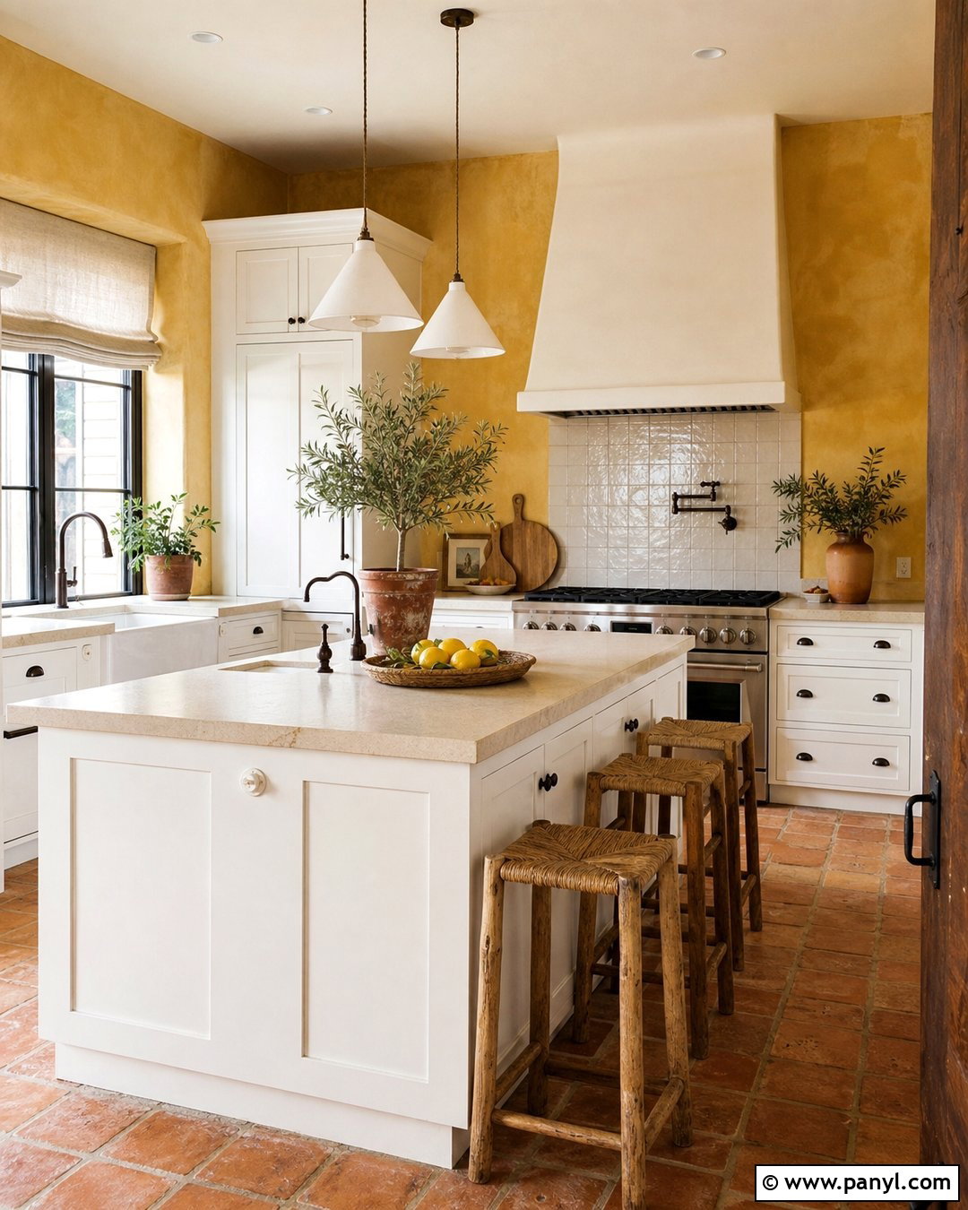 White Kitchen With Yellow Walls And Terracotta Floor - 25 White Kitchen Yellow Walls