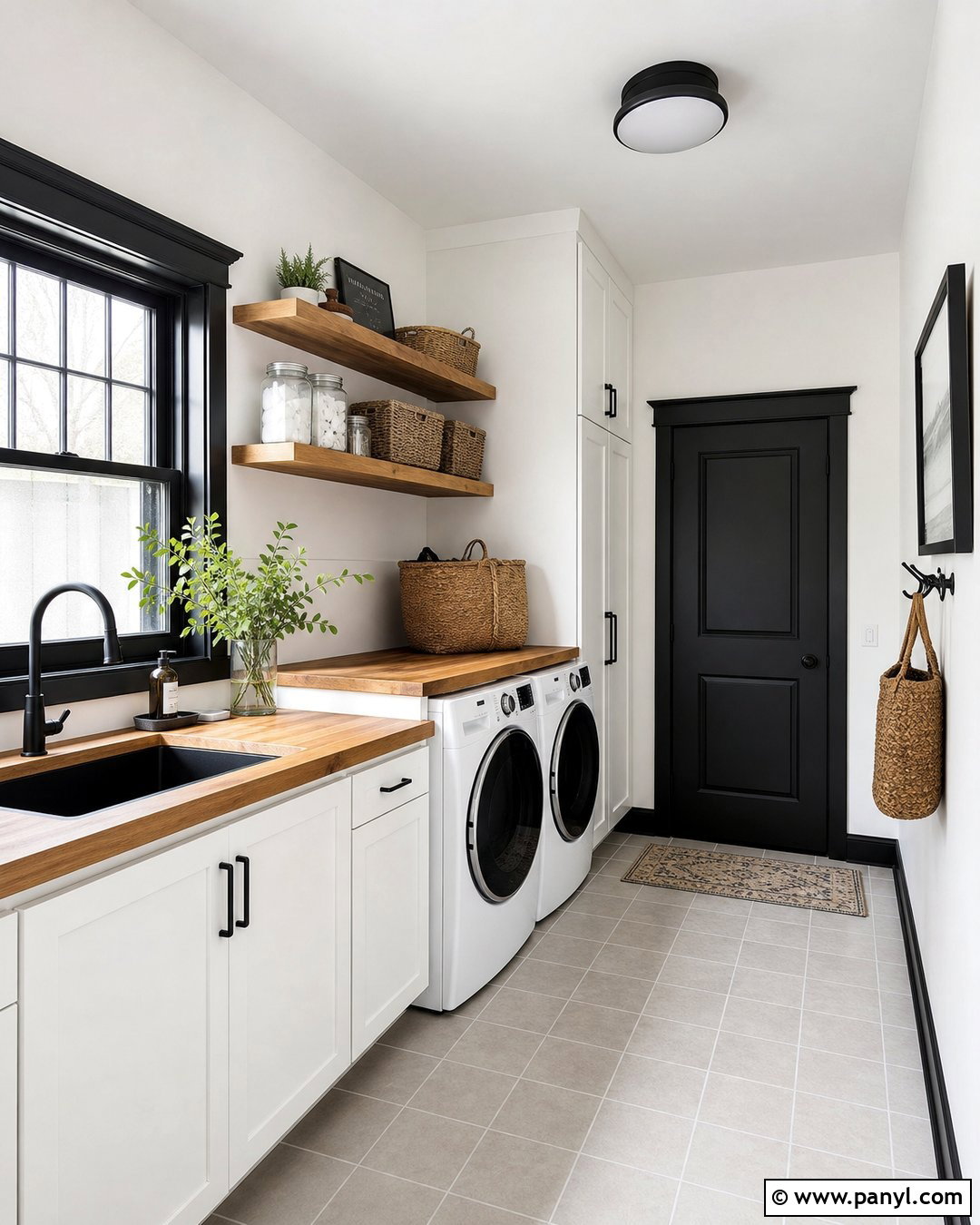 White Laundry Room With Black Trim - 25 White Wall With Black Trim Ideas