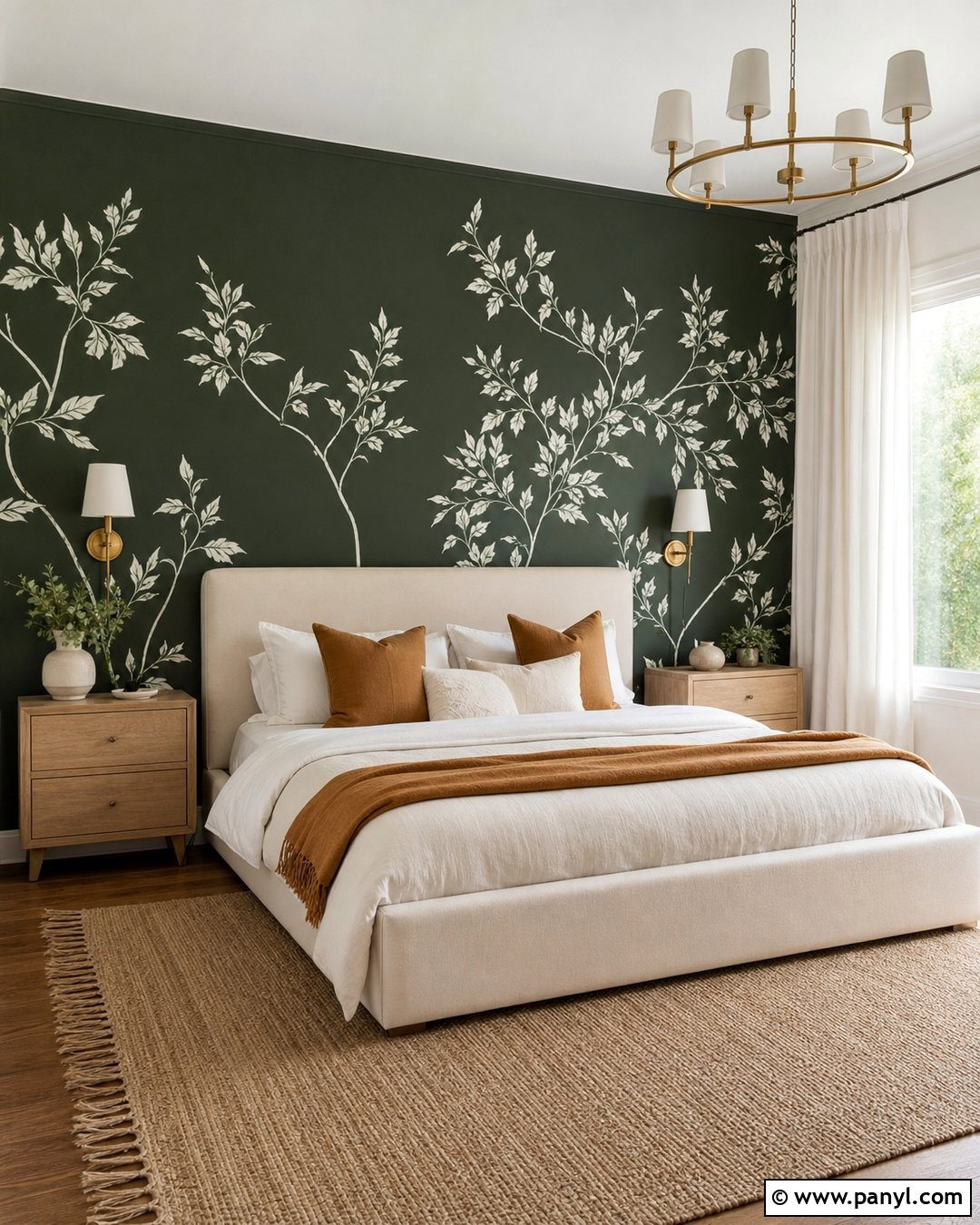White Leaf Pattern On Green Wall - 20 Wall Paint Leaves