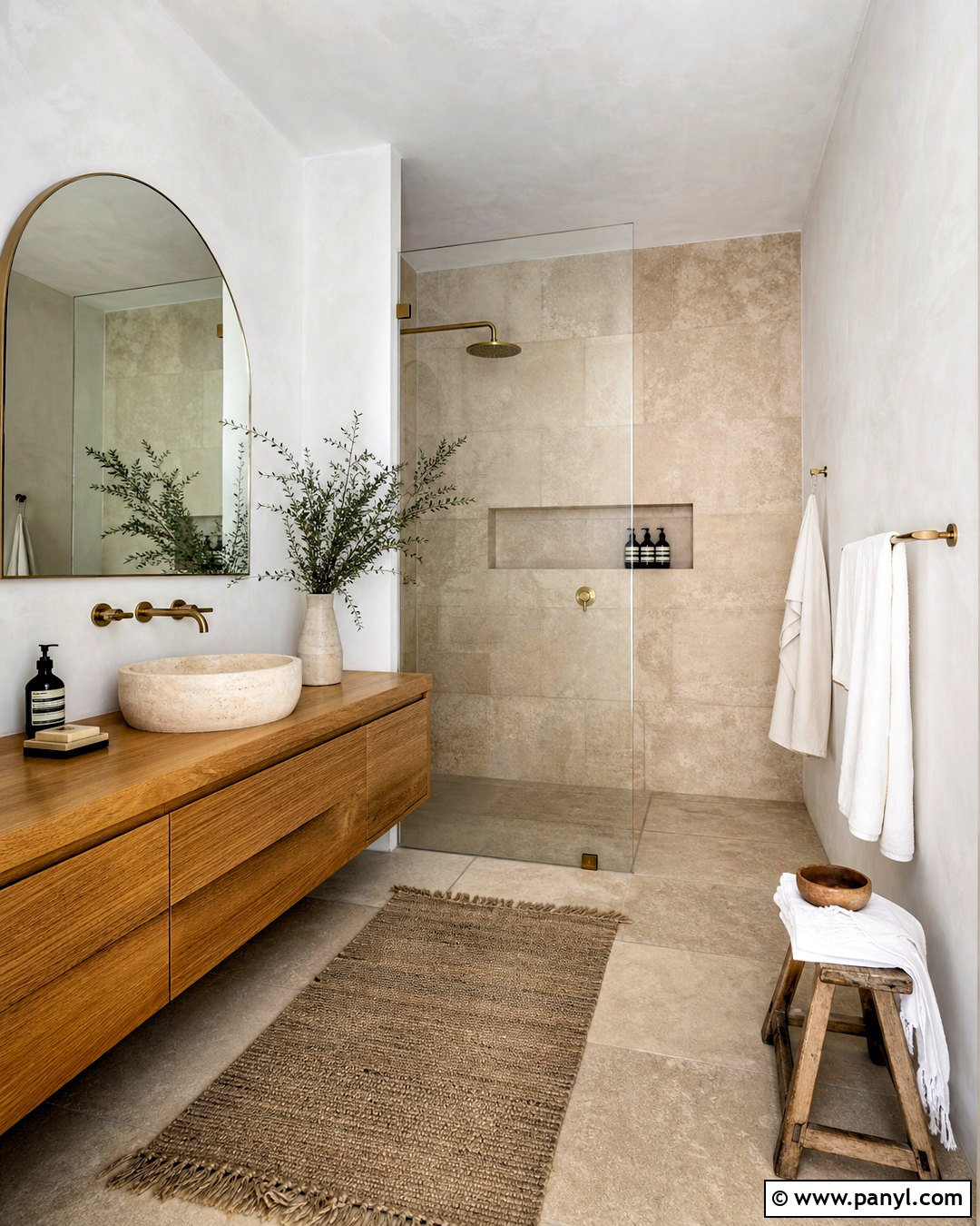 White Limewash Bathroom With Natural Stone - 20 white limewash walls
