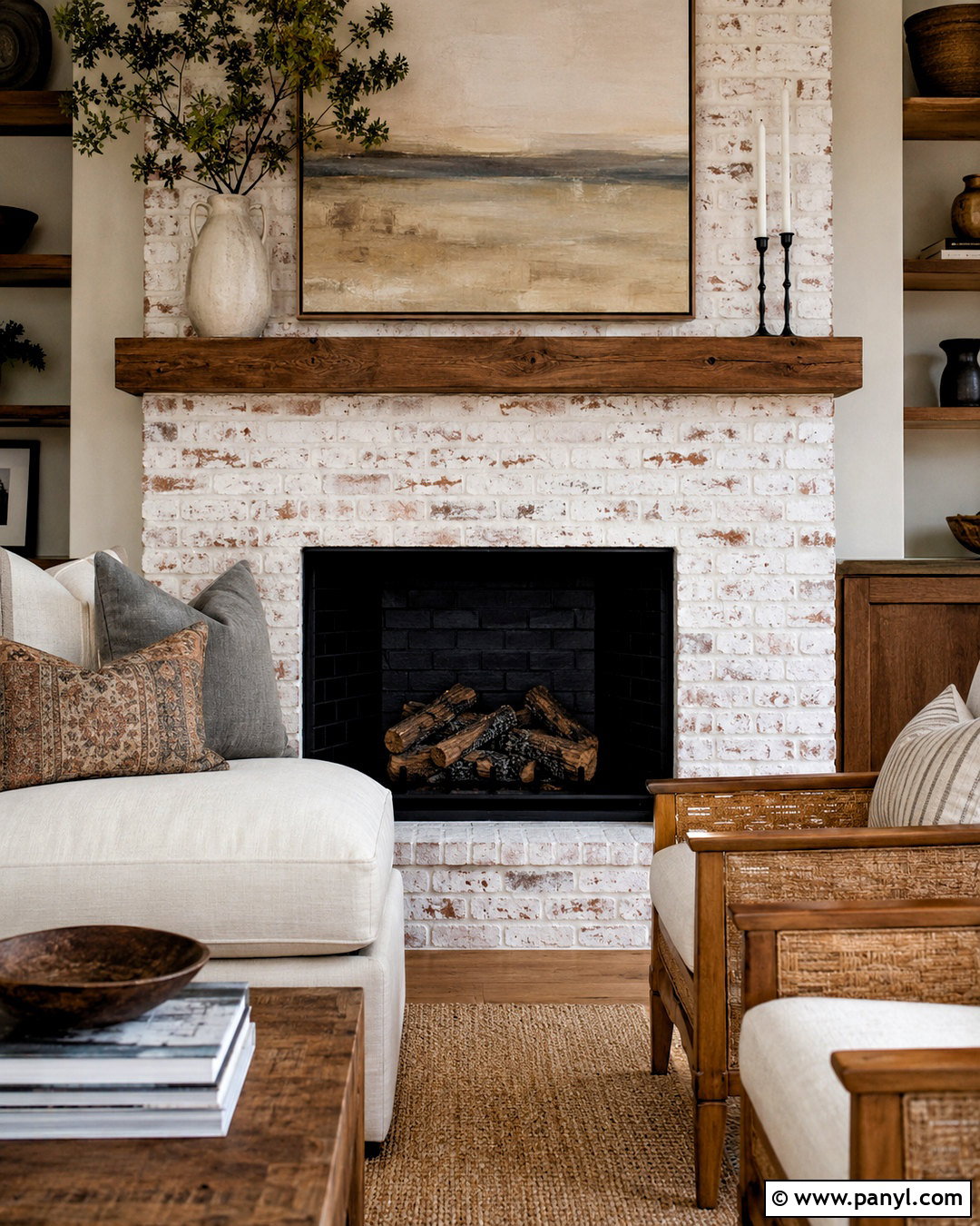 White Limewash Brick Fireplace - 20 limewash paint texture ideas