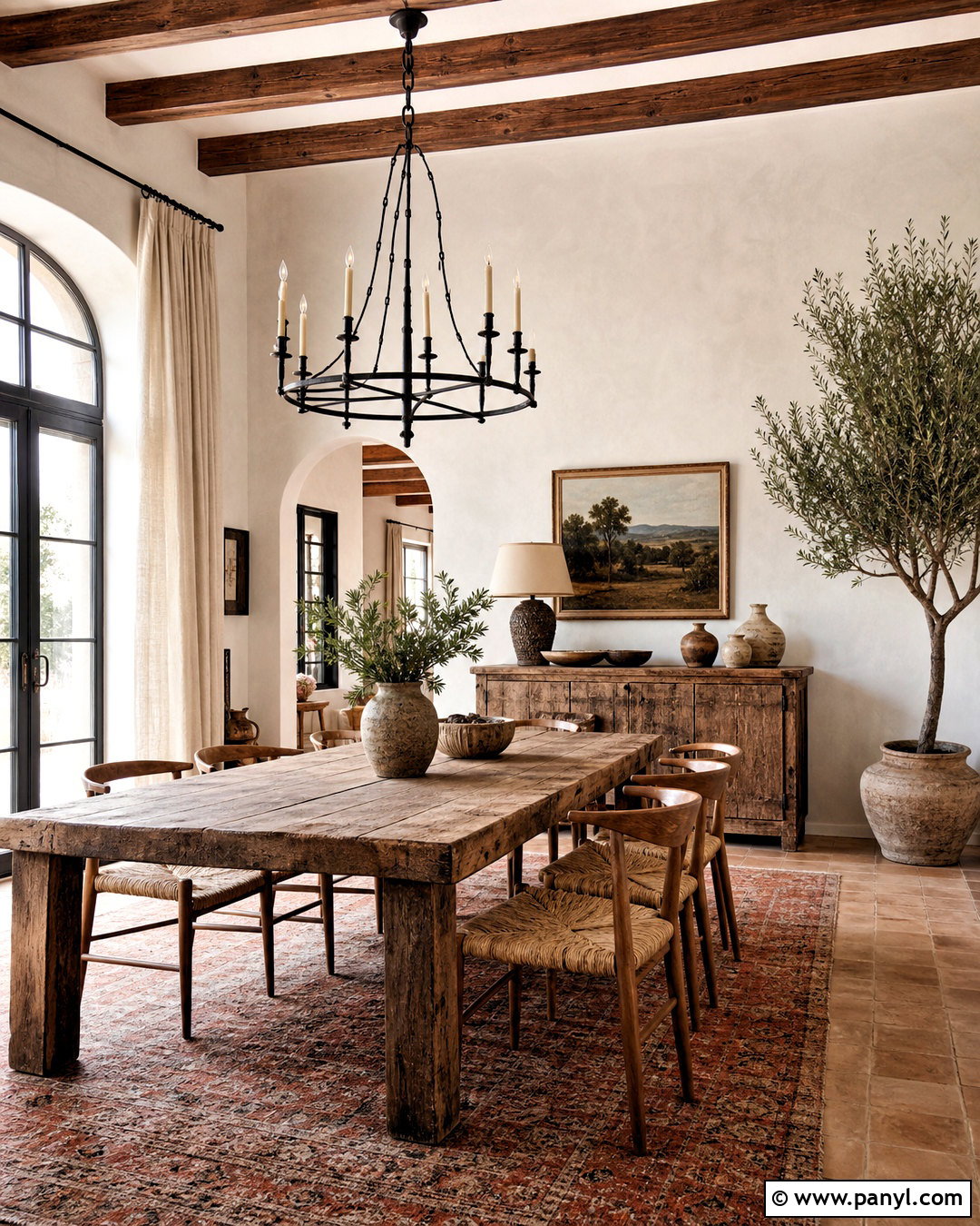 White Limewash Dining Room With Rustic Wood - 20 white limewash walls