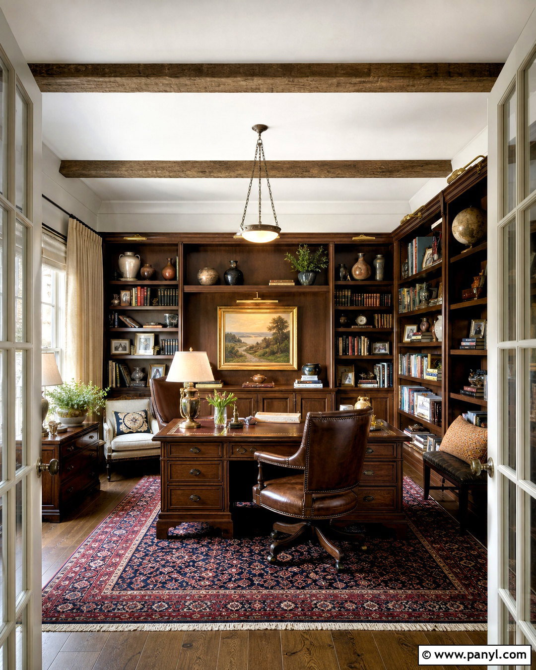 White Limewash Home Library With Dark Wood - 20 white limewash walls