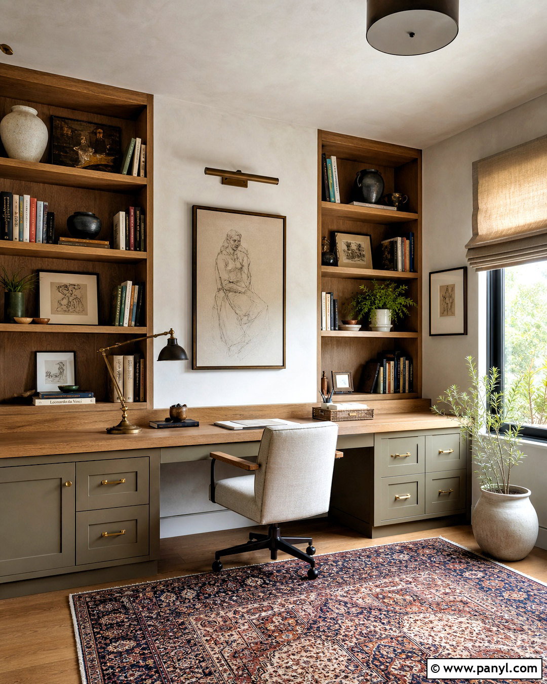 White Limewash Home Office With Built-In Storage - 20 white limewash walls