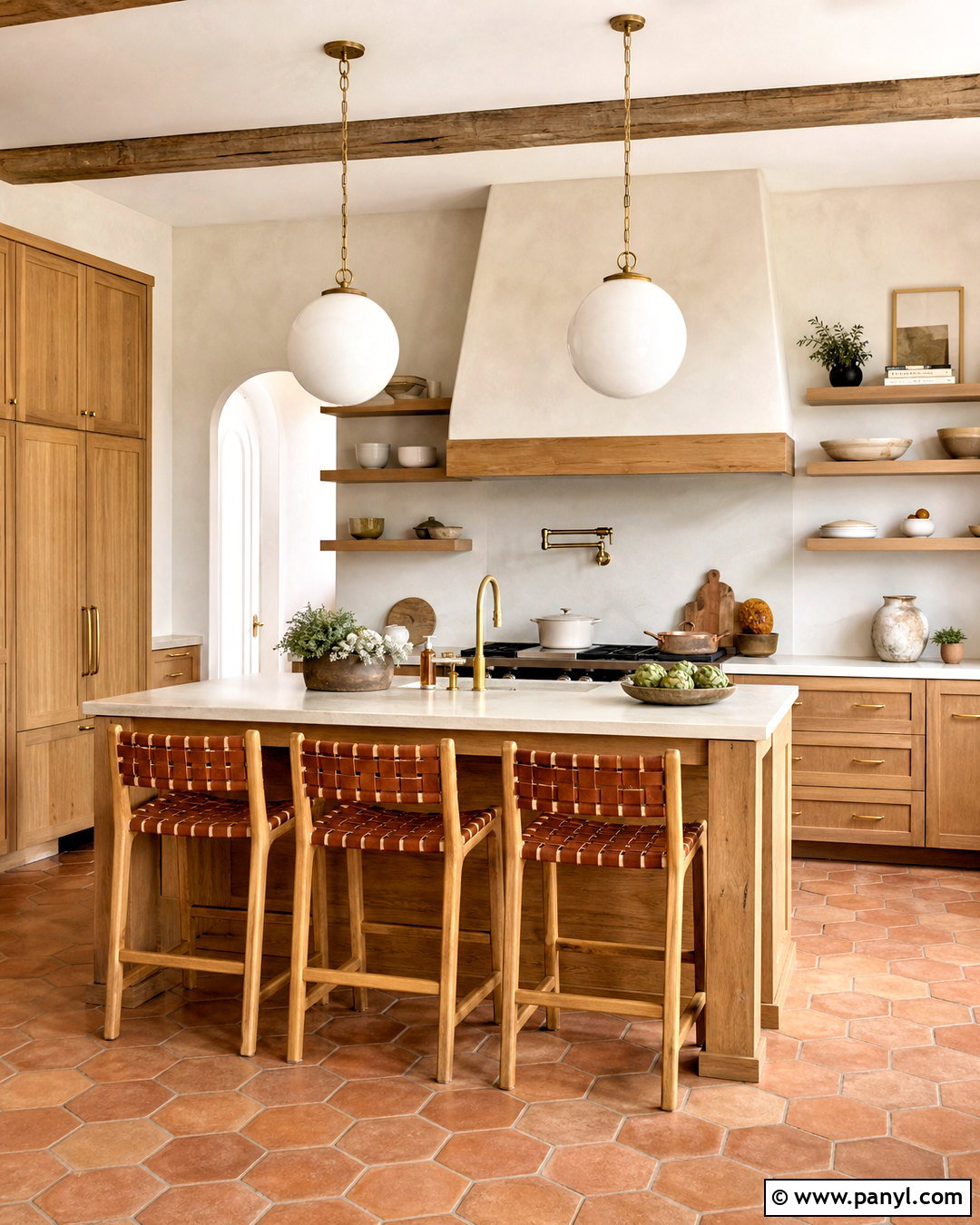 White Limewash Kitchen With Warm Wood Cabinets - 20 white limewash walls