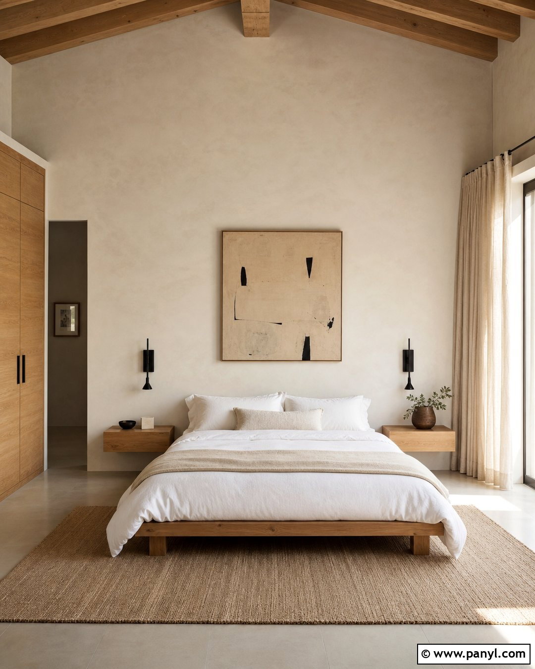 White Limewash Minimalist Bedroom - 50 Limewash Walls