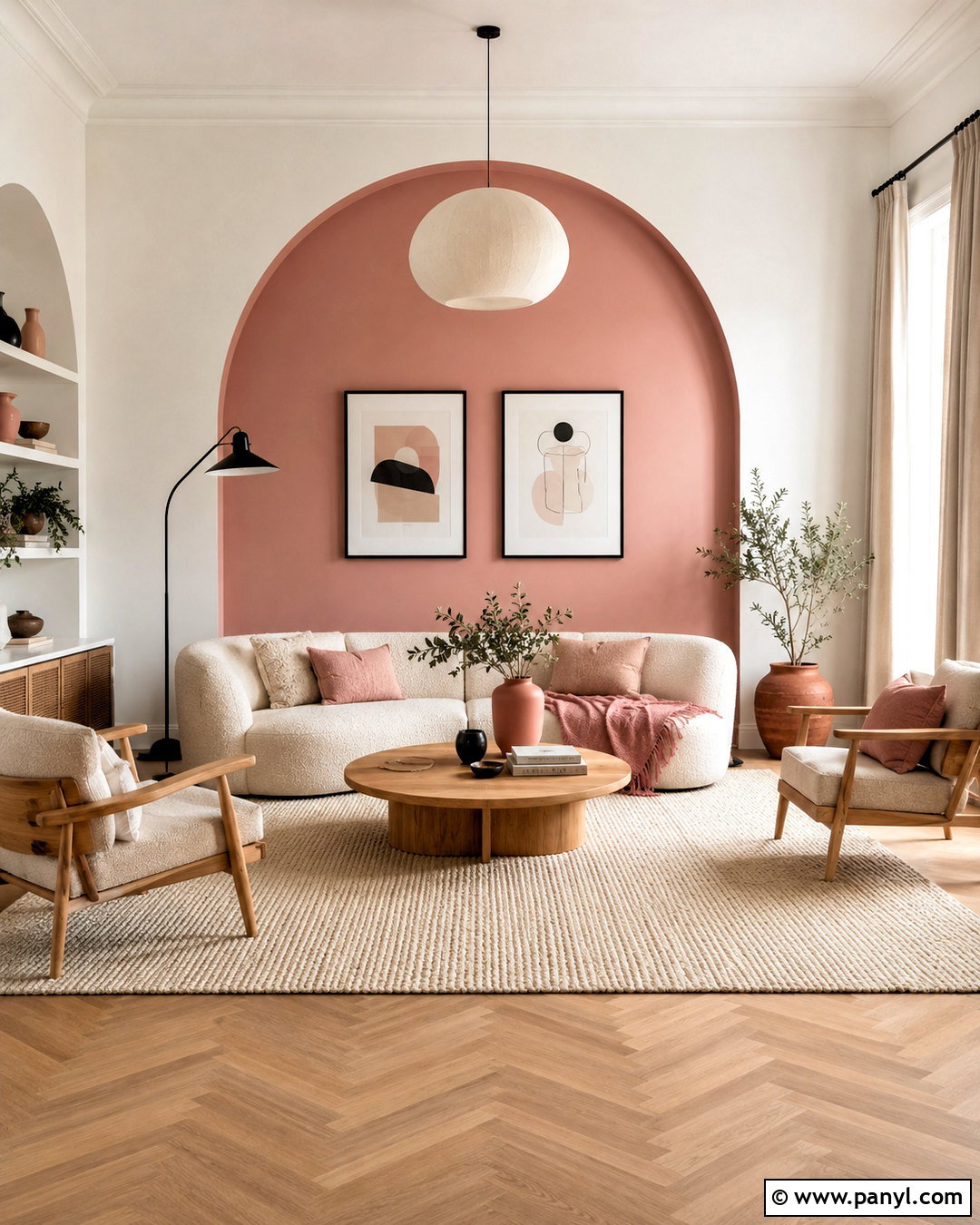 White Living Room Walls With A Pink Arch - 20 pink and white walls