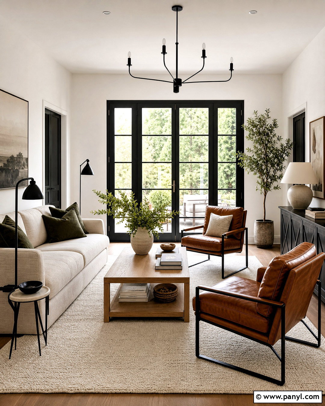White Living Room With Black French Doors - 20 white walls with black doors